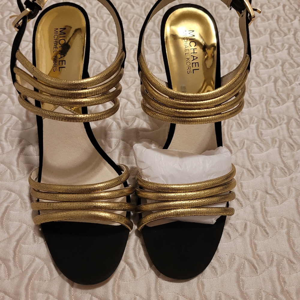 Michael Kors gold and black velvet sandals size 11